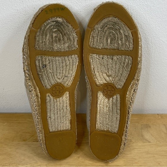 Tory Burch Lonnie Beige and White Woven Canvas Flats Espadrilles Size 9 - Picture 7 of 13